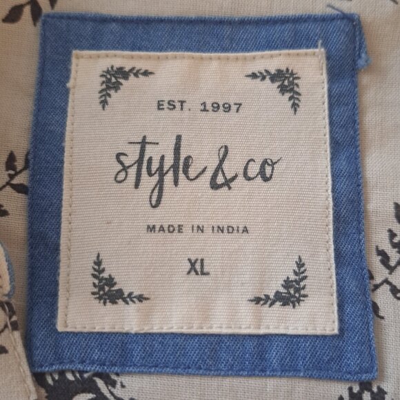 STYLE & CO Long Sleeve Button Down Cream With Black Bird Print Sz XL - Picture 9 of 12